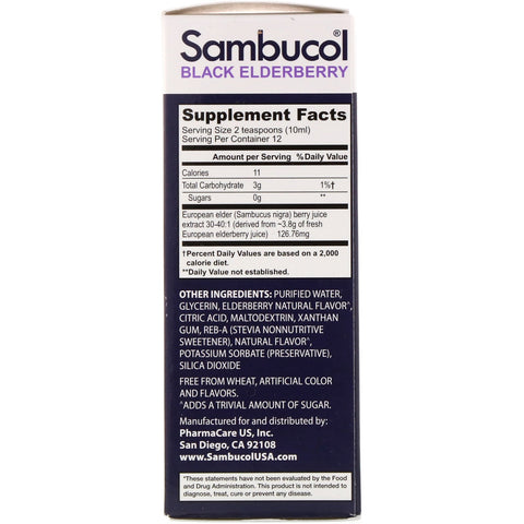 Sambucol, Black Elderberry Syrup, Sugar Free Formula, 4 fl oz (120 ml)