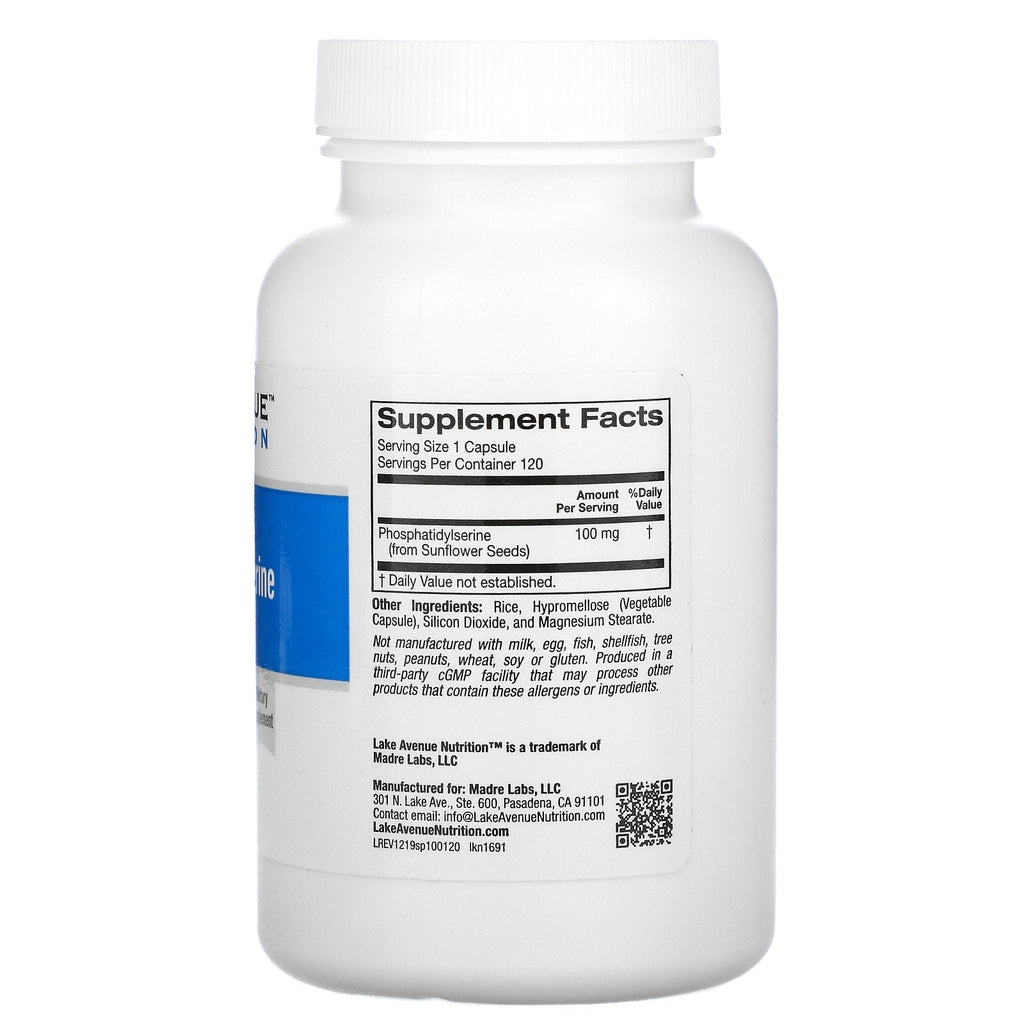 Lake Avenue Nutrition, Sunflower Phosphatidylserine, 100 mg, 120 Veggie Capsules