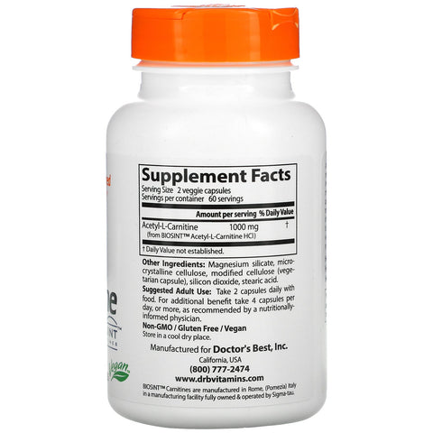 Doctor's Best, Acetyl-L-Carnitine with Biosint Carnitines, 500 mg, 120 Veggie Caps