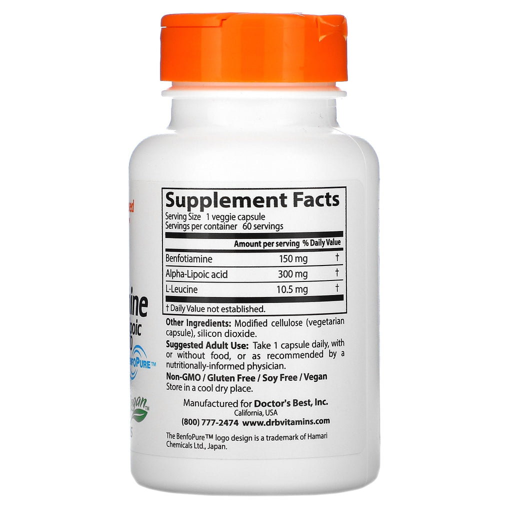 Doctor's Best, Benfotiamine 150 + Alpha-Lipoic Acid 300, 60 Veggie Caps