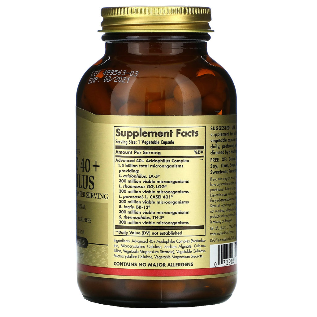 Solgar, Advanced 40+ Acidophilus, 120 Vegetable Capsules