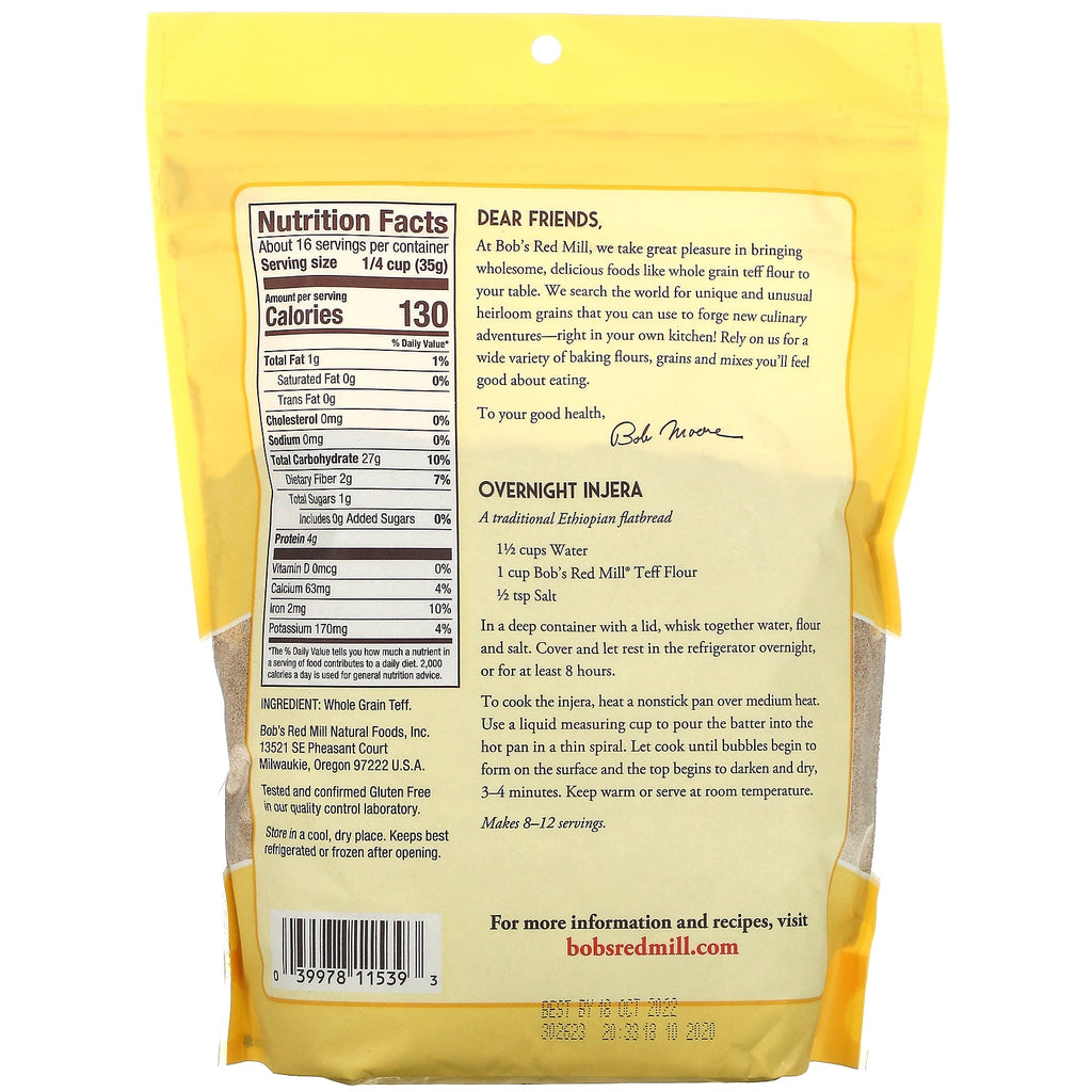 Bob's Red Mill, Stone Ground Teff Flour, Whole Grain, 20 oz ( 567 g)