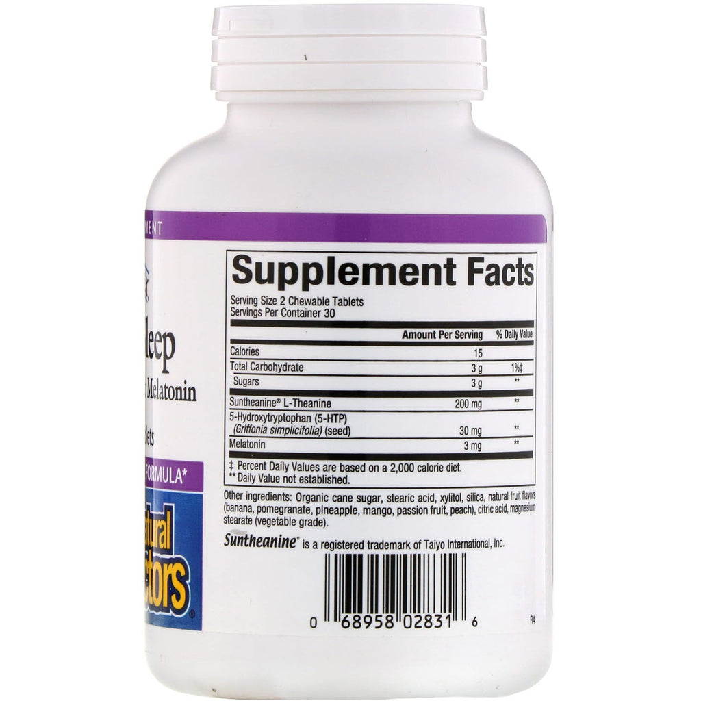 Natural Factors, Estrés-Relajación, Sueño tranquilo, 60 tabletas masticables