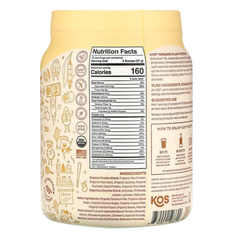 KOS,  Plant Protein, Vanilla, 1.2 lb (555 g)