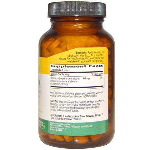 Country Life, Potassium, 99 mg, 250 Tablets