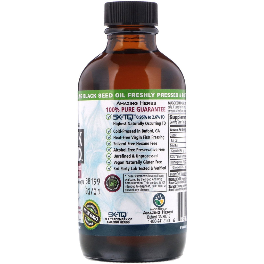 Amazing Herbs, Black Seed, 100% Pure Cold-Pressed Black Cumin Seed Oil, 4 fl oz (120 ml)