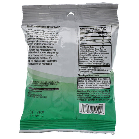 Zand, GreenTea, Herbalozenge, Sweet Mint, 15 Lozenges