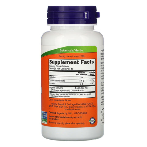 Now Foods, Certified  Spirulina, 500 mg, 100 Tablets