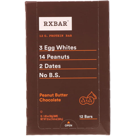 RXBAR, Protein Bar, Peanut Butter Chocolate, 12 Bars, 1.83 oz (52 g) Each