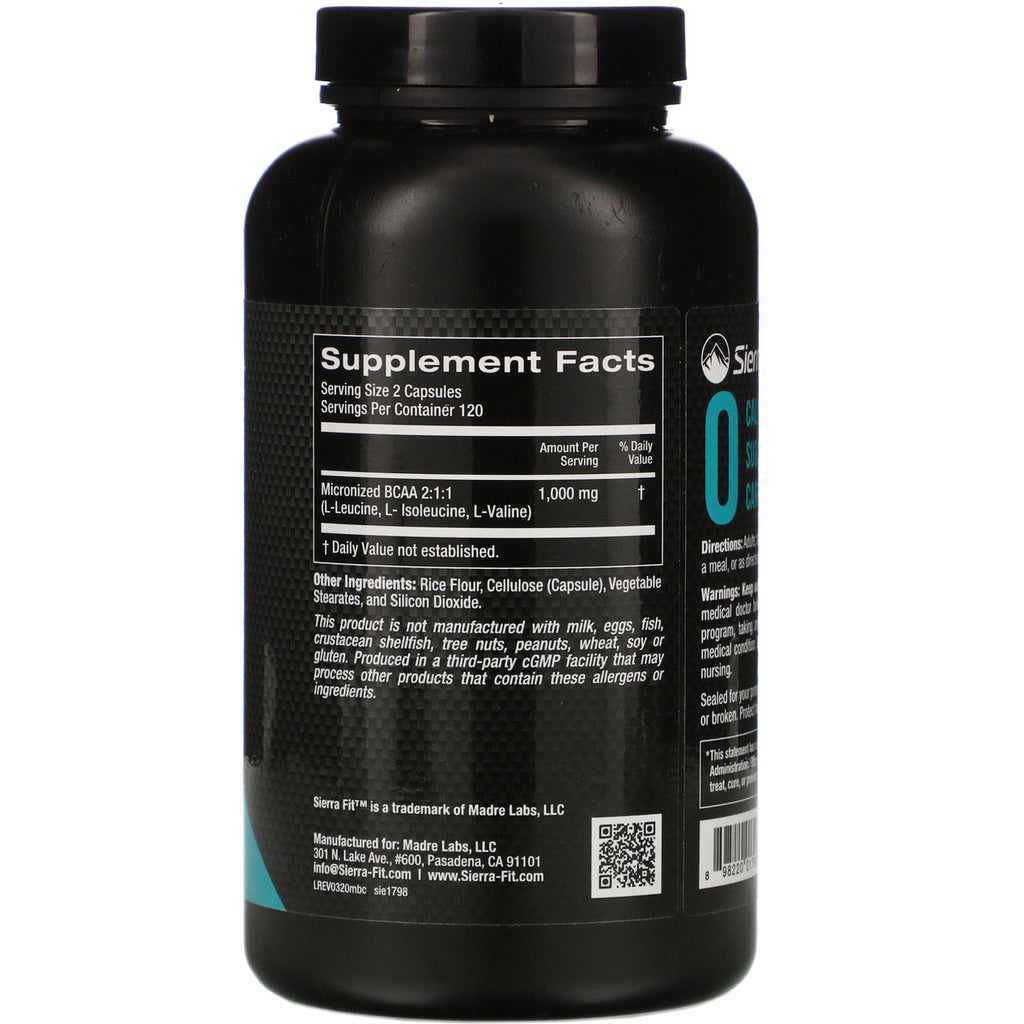 Sierra Fit, Micronized BCAA, Branched Chain Amino Acids, 500 mg, 240 Veggie Capsules