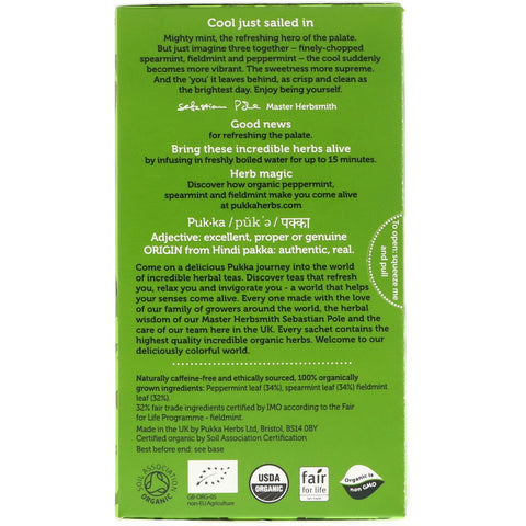Pukka Herbs, Three Mint, Caffeine Free, 20 Herbal Tea Sachets, 1.12 oz (32 g)