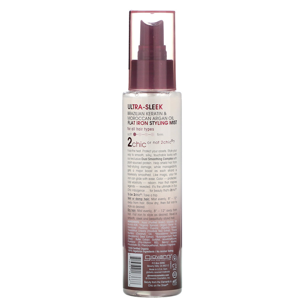 Giovanni, 2chic, Flat Iron Styling Mist, Brazilian Keratin & Argan Oil, 4 fl oz (118 ml)