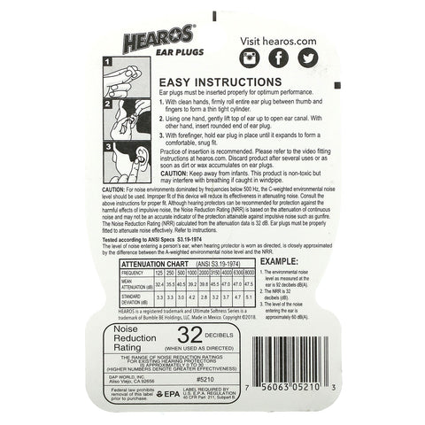 Hearos, Ear Plugs, NRR 32, 14 Pairs