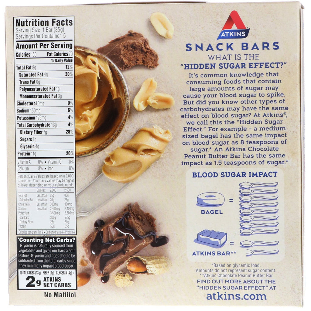 Atkins, Snack, Peanut Butter Fudge Crisp Bar, 5 Bars, 1.2 oz (35 g) Each