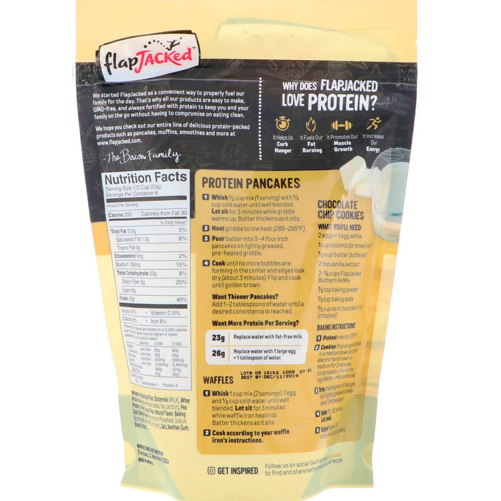 FlapJacked, Protein Pancake and Baking Mix, Buttermilk, 12 oz (340 g)