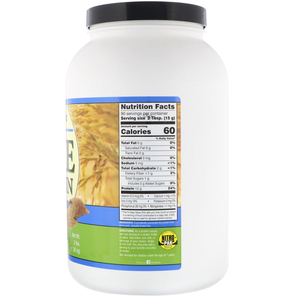 NutriBiotic, Raw, Rice Protein, Plain, 3 lbs (1.36 kg)