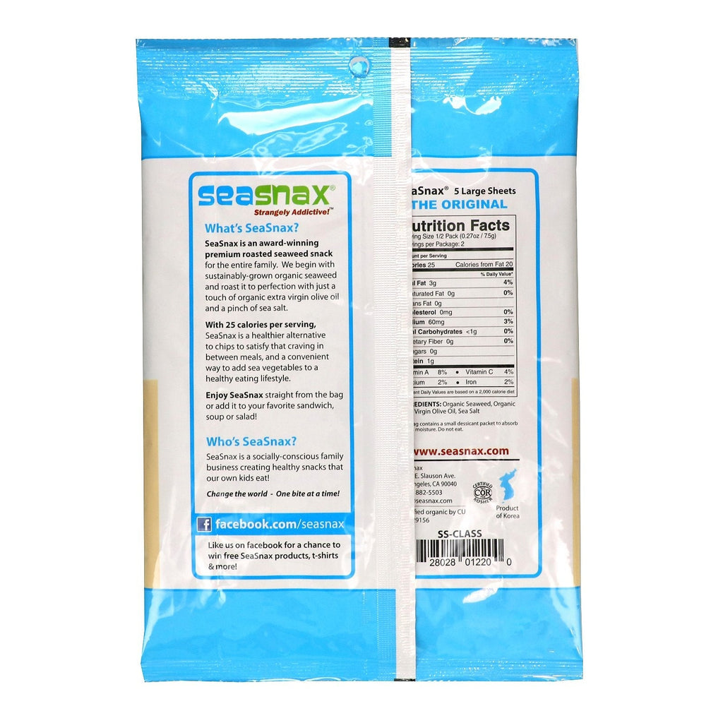 SeaSnax,  Premium Roasted Seaweed Snack, Original, 0.54 oz (15 g)