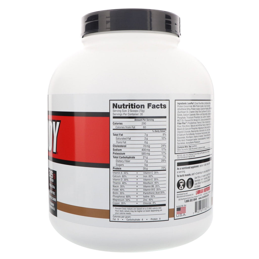 Labrada Nutrition, Lean Body, Hi-Protein Meal Replacement Shake, Chocolate, 4.63 lbs (2100 g)
