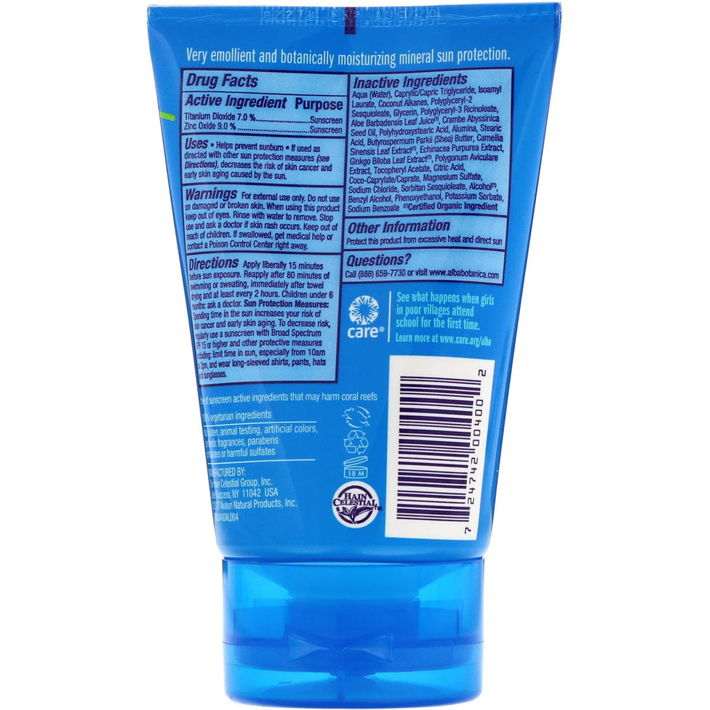 Alba Botanica, Sport Mineral Sunscreen, SPF 45, 4 oz (113 g)