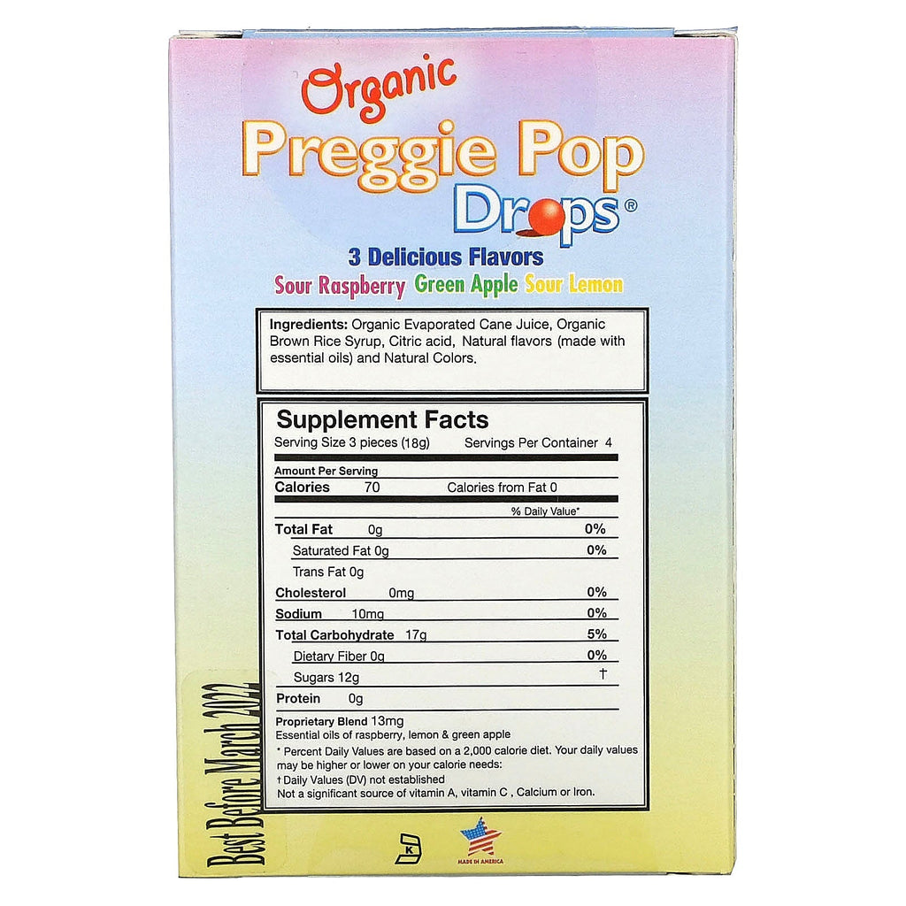 Three Lollies,  Preggie Pop Drops, Sour Raspberry, Sour Lemon and Green Apple, 12 Lozenges