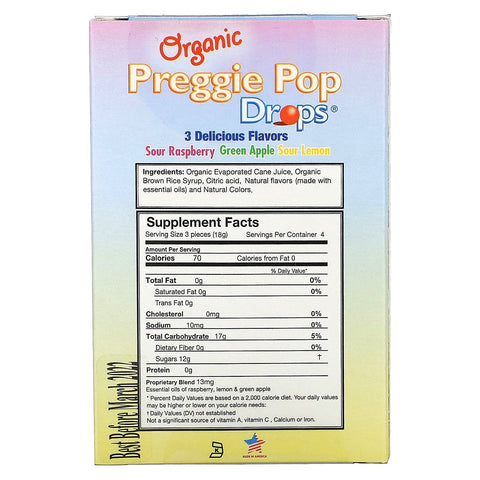 Three Lollies,  Preggie Pop Drops, Sour Raspberry, Sour Lemon and Green Apple, 12 Lozenges
