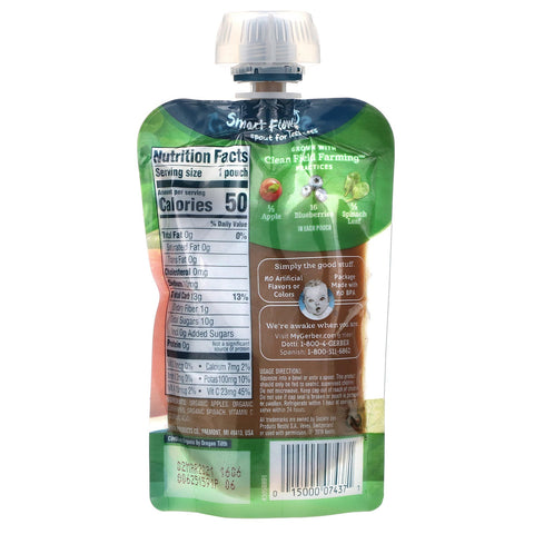 Gerber, Smart Flow, , Apple, Blueberry, Spinach, 3.5 oz (99 g)