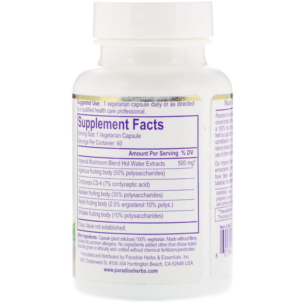 Paradise Herbs, Imperial Mushroom, Immune Formula, 60 Vegetarian Capsules