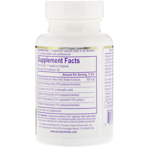 Paradise Herbs, Imperial Mushroom, Immune Formula, 60 Vegetarian Capsules