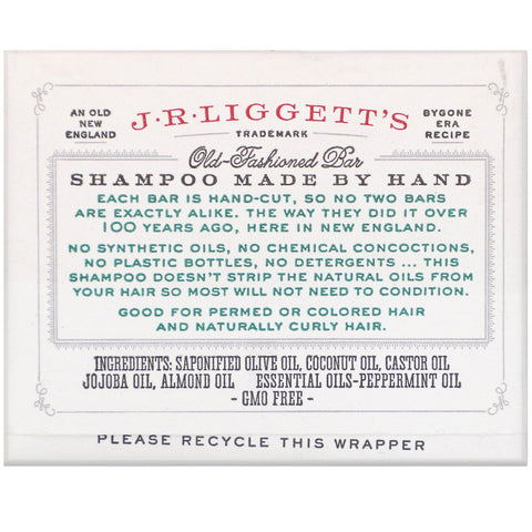 J.R. Liggett's, Old Fashioned Shampoo Bar, Jojoba & Peppermint, 3.5 oz (99 g)