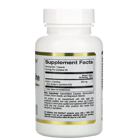 California Gold Nutrition, Acetyl-L-Carnitine, 500 mg, 60 Veggie Capsules