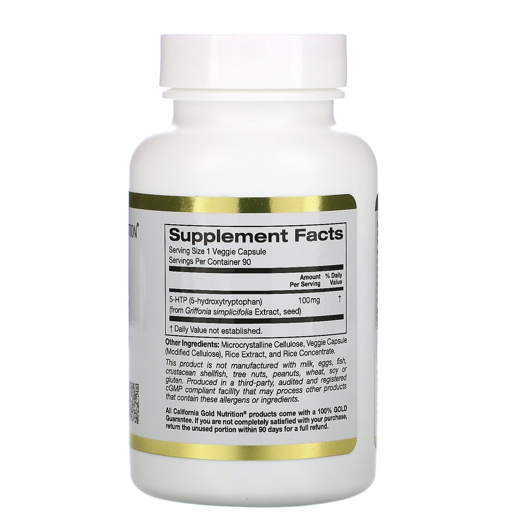 California Gold Nutrition, 5-HTP, Mood Support, Griffonia Simplicifolia Extract from Switzerland, 100 mg, 90 Veggie Capsules