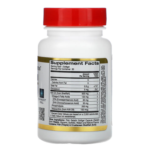 California Gold Nutrition, Antarctic Krill Oil, with Astaxanthin, RIMFROST, Natural Strawberry & Lemon Flavor, 500 mg, 30 Fish Gelatin Softgels