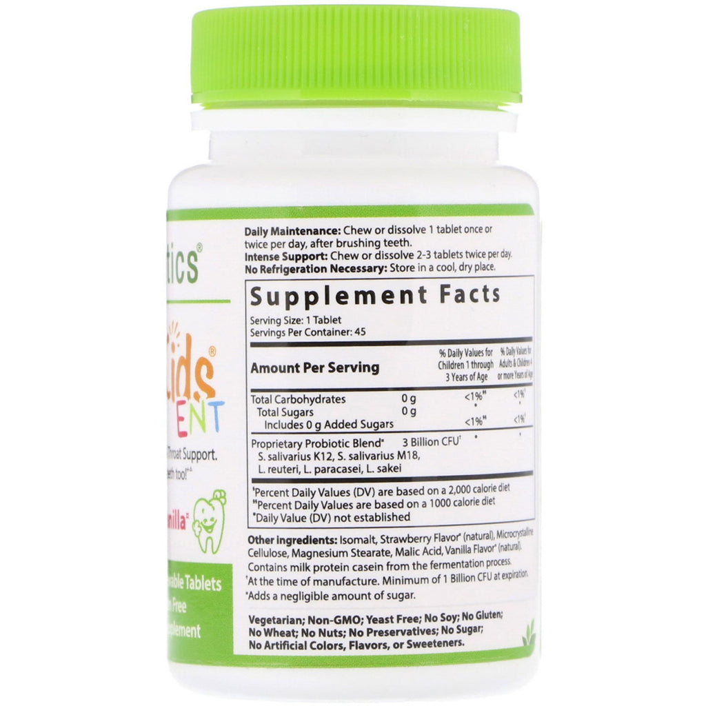 Hyperbiotics, PRO-Kids ENT, Sugar Free, Strawberry Vanilla, 45 Patented LiveBac Chewable Tablets