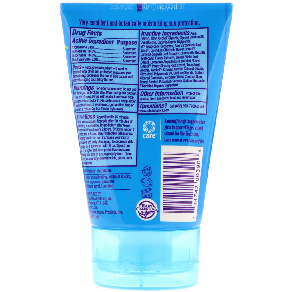 Alba Botanica, Sport Sunscreen, SPF 45, 4 oz (113 g)