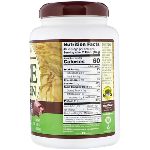 NutriBiotic, Raw Rice Protein, Chocolate, 1.43 lbs (650 g)