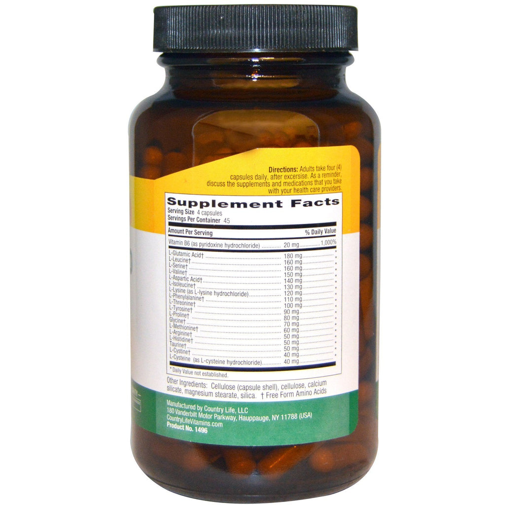 Country Life, Max-Amino Caps with Vitamin B-6, 180 Vegetarian Capsules