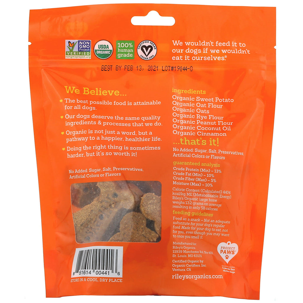 Riley’s Organics, Dog Treats, Large Bone, Sweet Potato Recipe, 5 oz (142 g)