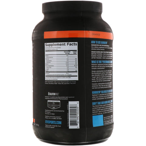 EFX Sports, Karbolyn Fuel, Orange, 4.3 lbs (1950 g)