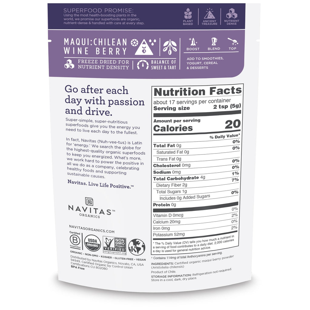 Navitas s,  Maqui Powder, Tart Berry, 3 oz (85 g)