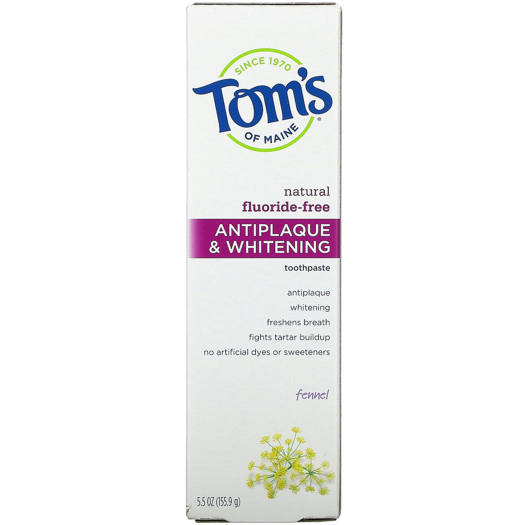 Tom's of Maine, Natural Antiplaque & Whitening Toothpaste, Fluoride-Free, Fennel, 5.5 oz (155.9 g)