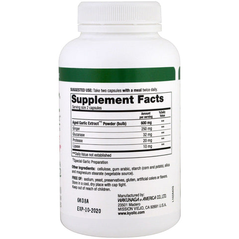 Kyolic, Aged Garlic Extract, Candida Cleanse & Digestion Formula 102, 200 Vegetarian Capsules