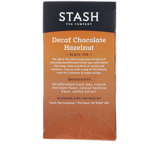 Stash Tea, Black Tea, Decaf Chocolate Hazelnut, 18 Tea Bags, 1.2 oz (36 g)