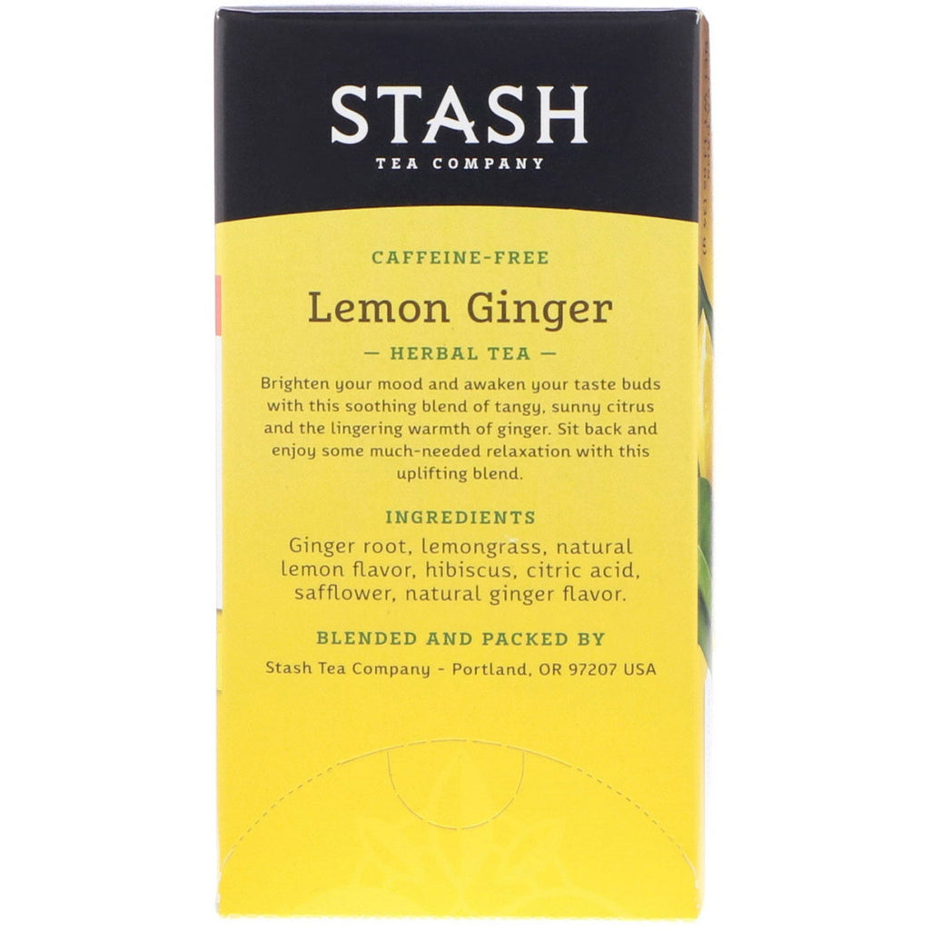 Stash Tea, Herbal Tea, Lemon Ginger, Caffeine Free, 20 Tea Bags, 1.1 oz (34 g)