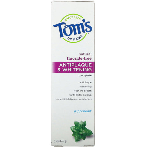 Tom's of Maine, Natural Antiplaque & Whitening Toothpaste, Fluoride Free, Peppermint, 5.5 oz (155.9 g)