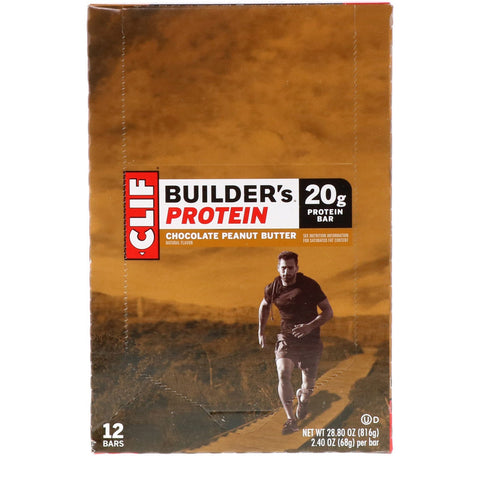 Clif Bar, Builder's Protein Bar, Chocolate Peanut Butter, 12 Bars, 2.4 oz (68 g) Each