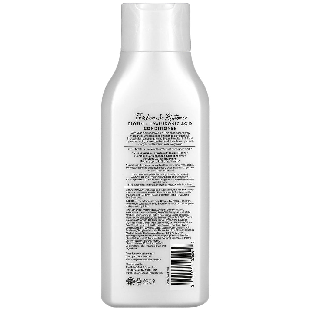 Jason Natural, Conditioner, Biotin + Hyaluronic Acid, 16 oz (473 ml)