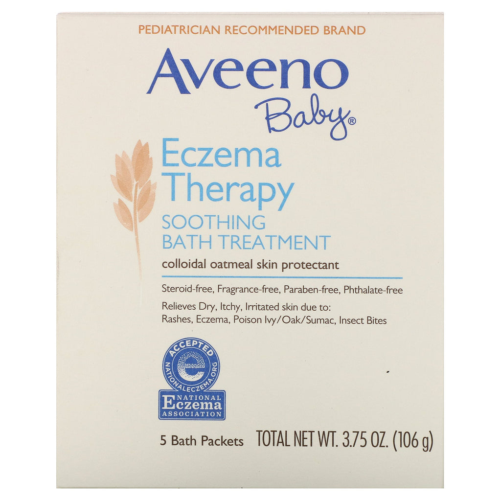 Aveeno, Baby, Eczema Therapy, Soothing Bath Treatment, Fragrance Free, 5 Bath Packets, 3.75 oz (106 g)