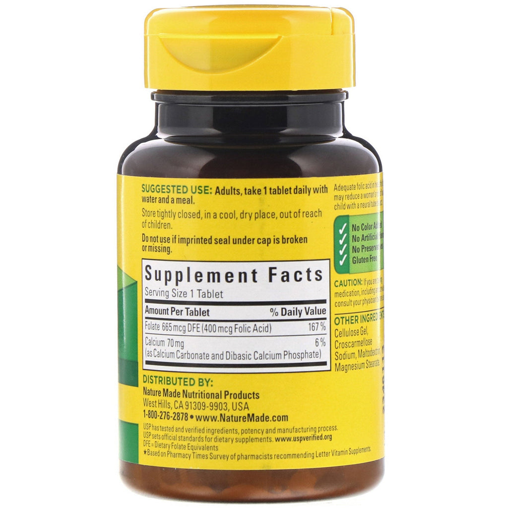 Nature Made, Folic Acid, 400 mcg, 250 Tablets