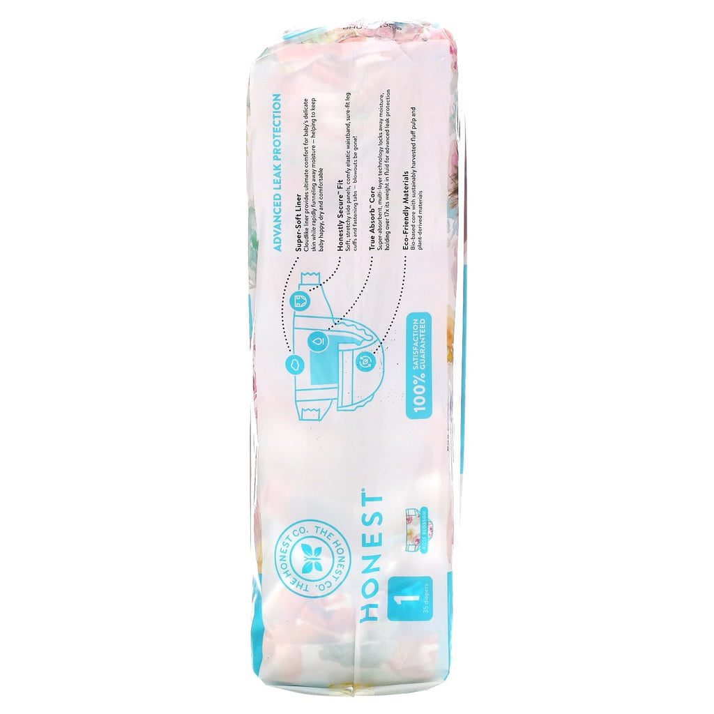 The Honest Company, Honest Diapers, Size 1, 8-14 Pounds, Rose Blossom, 35 Diapers