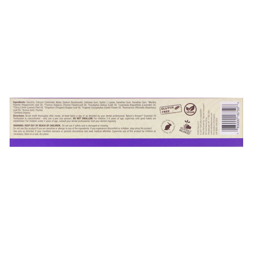 Nature's Answer, Essential Oil Toothpaste, Peppermint, 8 oz